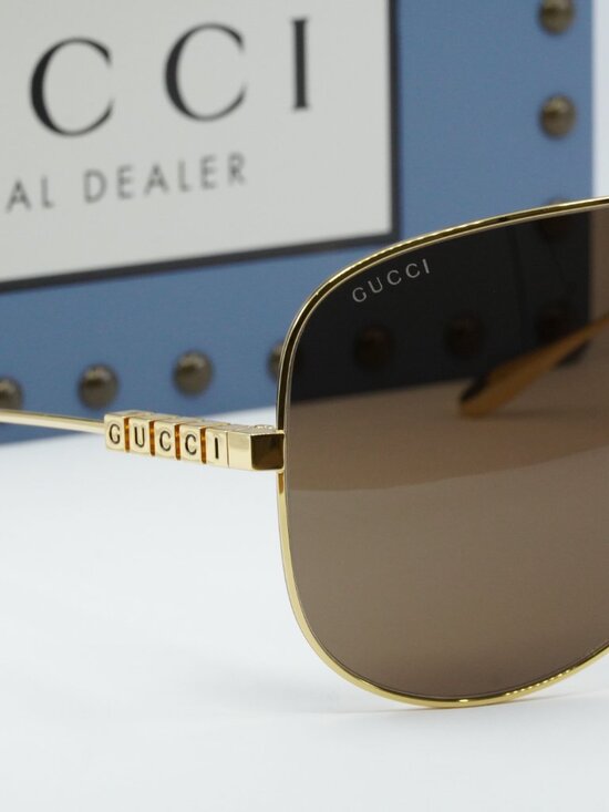 Gucci GG1436S 002 Shield Sunglasses - Gold/Brown main image 7